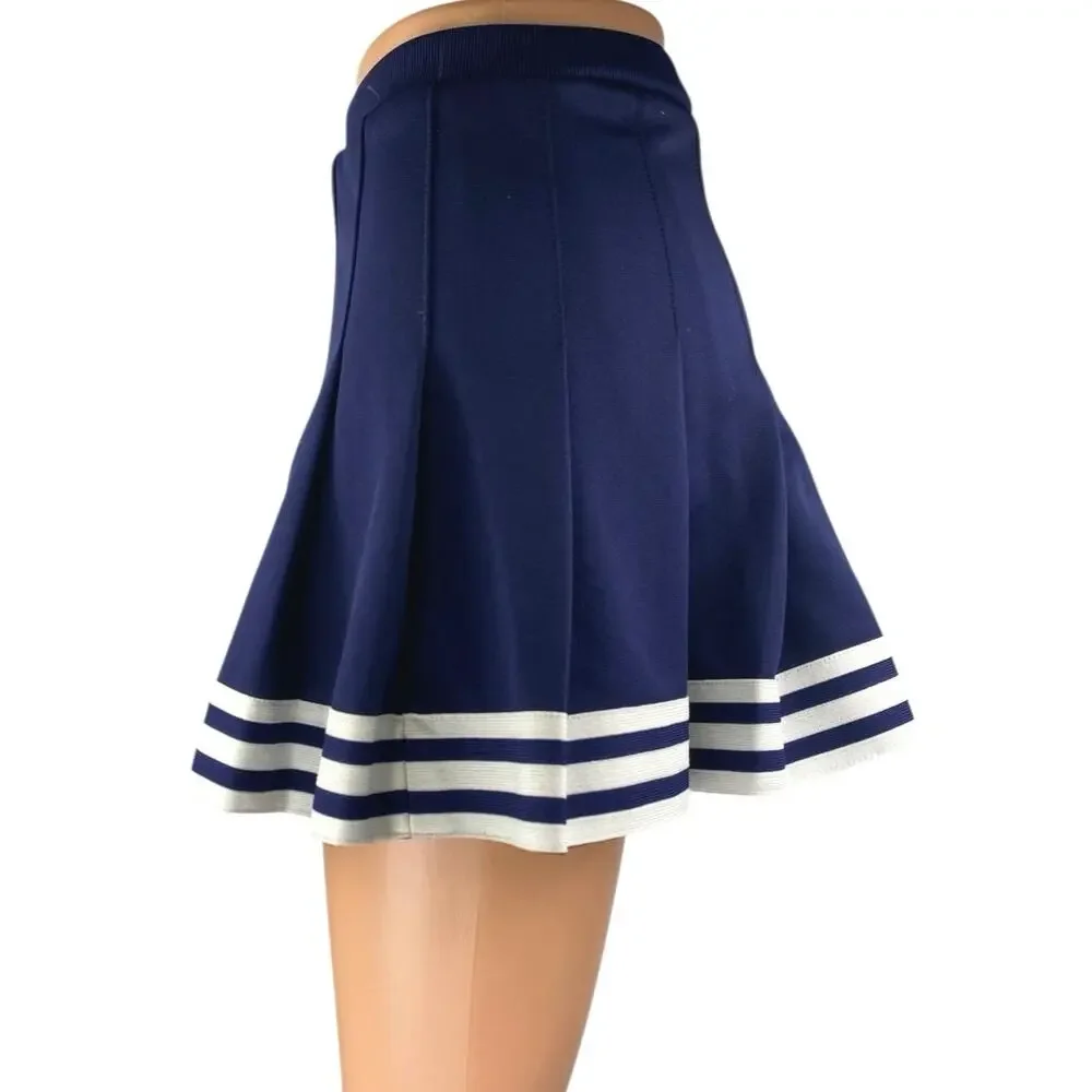 Cheerleading.com Women's Navy Blue White Stripes Pleated A Line Mini Skirt Sz XS